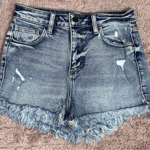 High-Rise Distressed Denim Shorts